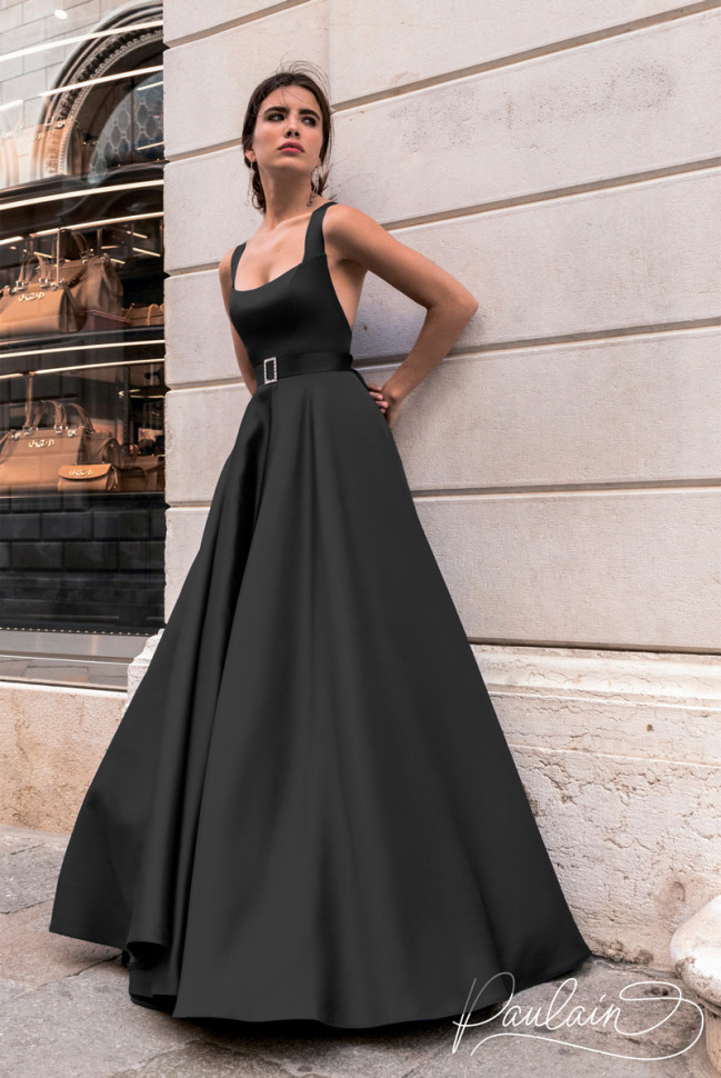 с атласной юбкой черное вечернее платье