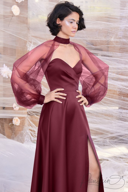 бордовое коктейльное платье